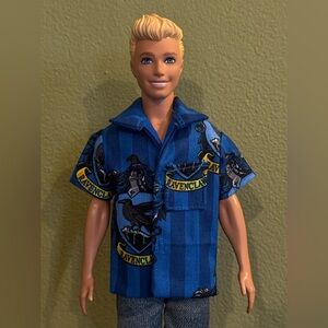 Handcrafted blue wizard school doll shirt